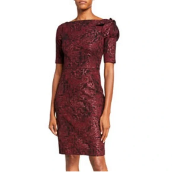 Ricki Freeman Teri Jon Burgundy Sparkle Brocade Dress Size 4 - Picture 1 of 10